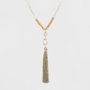 Glitzys, Beads, and Beige Tassel Long Necklace